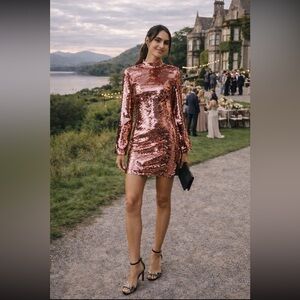 Anthropologie NWT  Long-Sleeve Mock-Neck Sequin Mini Dress size XS.